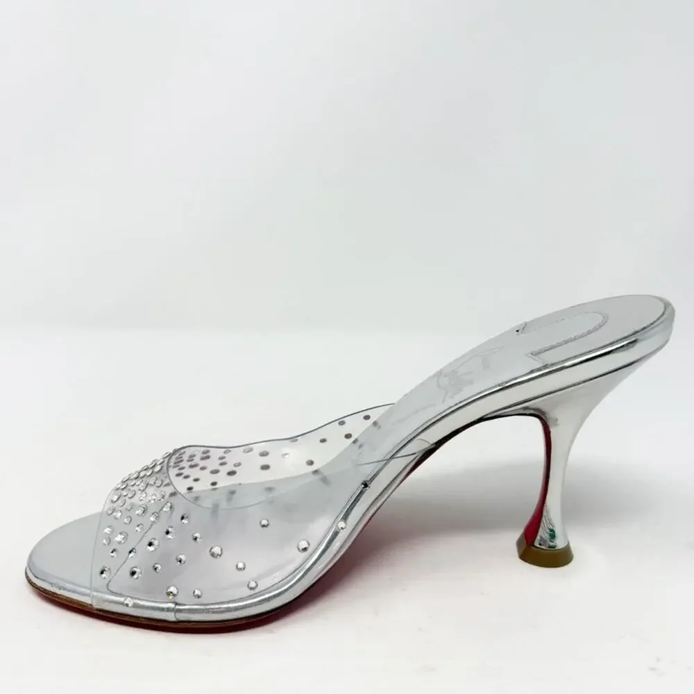 Christian Louboutin Degramule Strass PVC Mule Sandal Heels Womens Size EU 37